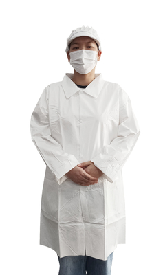 White Disposable Microporous Film Laminate Lab Coat With Pockets and snaps closure