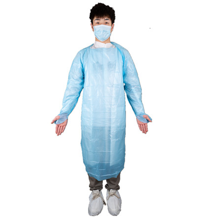 Vestido protetor do CPE do uso médico de preço de fábrica com os punhos do Polegar-laço para o hospital