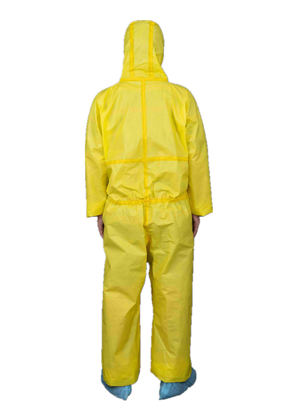 Type3B Disposable Medical Coverall With 3 Pieces Hood And Yellow Tape